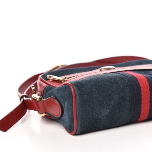 Gucci Suede Calfskin Web Mini Ophidia Shoulder Bag Blue Red - Picture 6 of 10